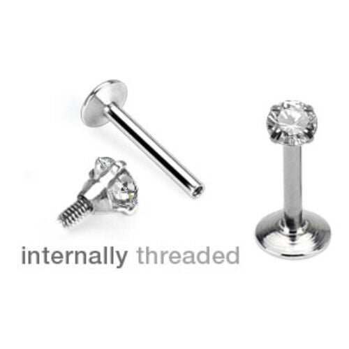 10pcs Clear Prong Set CZ Gem 16g Internally Threaded Labrets