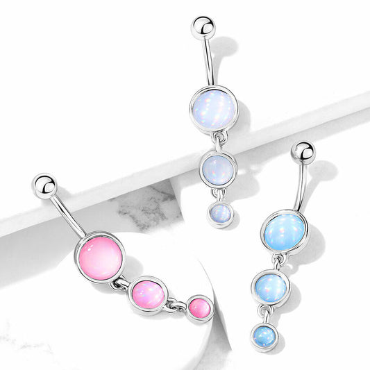 1pc Triple Round Illuminating Stone Dangle Belly Ring Pierced Navel Naval