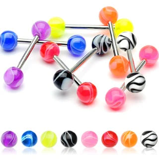 8 PAIR Value Pack UV Marble Balls Nipple Barbells Rings Shields 14g 5/8"