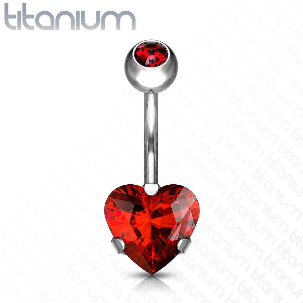Solid Implant Grade Titanium Heart Gem Belly Button Ring 14g Navel Naval
