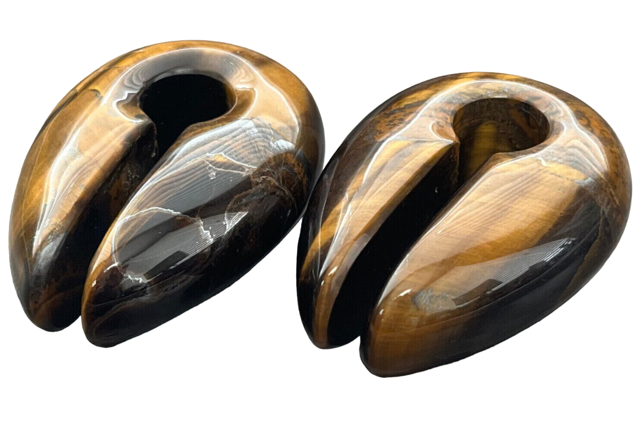 PAIR Tiger Eye Stone Keyhole Hanger Ear Weight Plug Gauge Tunnel Stone