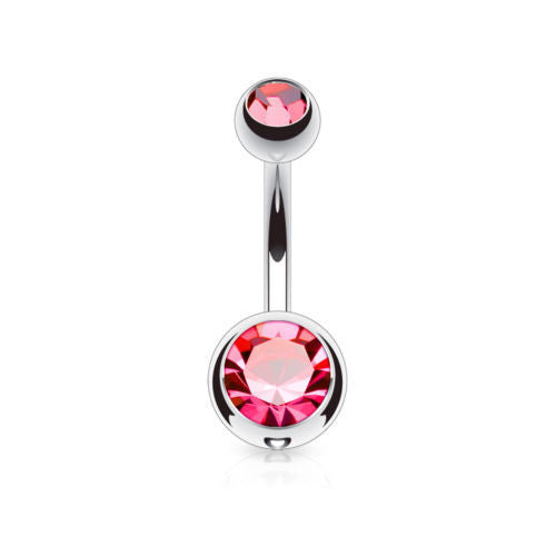 Surgical Steel Double CZ Gem Ball Belly Ring Pierced Navel Naval