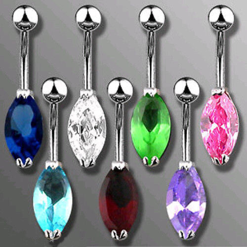 1pc Marquise Gem Solitaire Belly Ring Navel Piercing Pierced Naval Body Jewelry