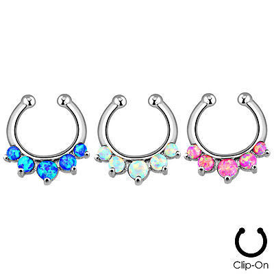 1pc Non-Piercing Five Paved Opal Gems Septum Hanger