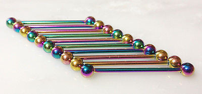 10pk Rainbow Plated 316L Steel Industrial Barbells