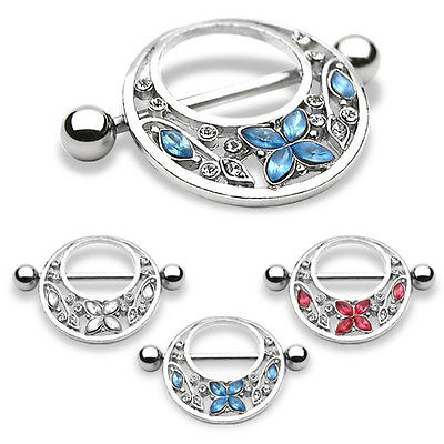 PAIR Butterfly Gem Nipple Rings Shields