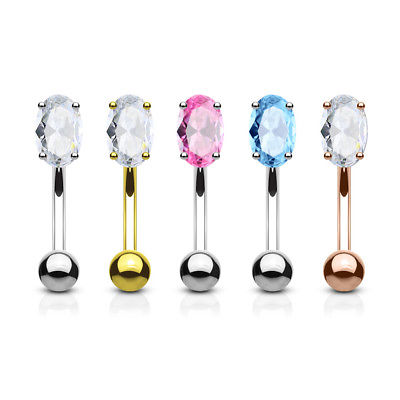 5pc Prong Set Oval Gem Eyebrow Rings Wholesale Lot 316L Surgical Steel 16g