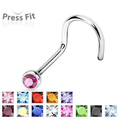 10pcs SAME-COLOR Press-Fit Gem Nose Screw Rings