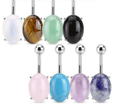 8pcs Semi Precious Oval Stone Navel rings