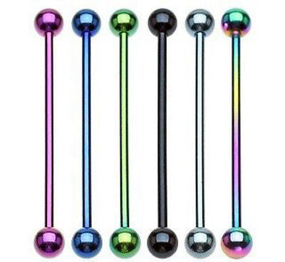 6pcs 1.5" Titanium Plated Industrial Barbells 6 colors