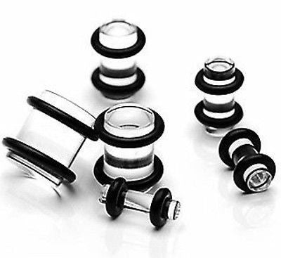 12pcs Clear Acrylic Plugs Set 00g,0g,2g,4g,6g,8g