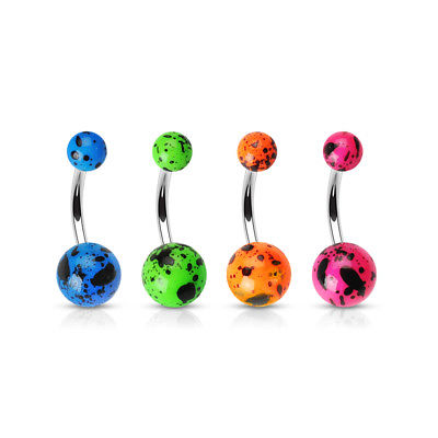 4pc Flourescent Splatter Ball Belly Rings 14g Navel naval Wholesale Body Jewelry