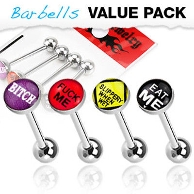 4pc Value Pack Epoxy Dome Bad Word Tongue Rings