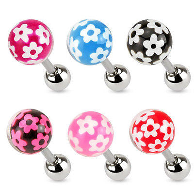 6pcs Epoxy Coated Flower Ball Stud 16g Tragus Rings