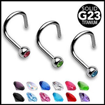 1pc Implant Grade 23 Titanium Nose Screw Ring w/Press-Fit Gem