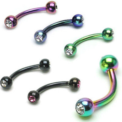 6pcs Titanium Anodized Gem Eyebrow Rings 16g 5/16"