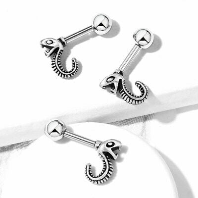 Hissing Snake Silver Plated Surgical Steel Tragus Helix Ear Cartilage Stud Ring