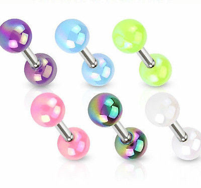 6pcs Pearl Coated Ball Stud 16g Tragus Rings