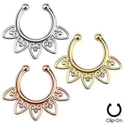 1pc Non-Piercing Tribal Fan w/Gems Septum Hanger