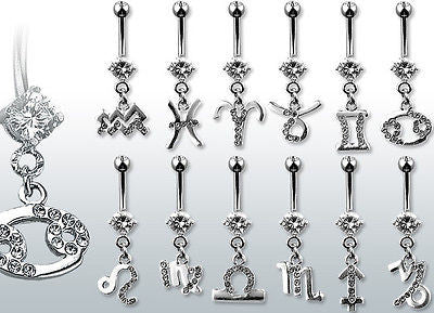 12pcs Zodiac Sign Gem Belly/Navel rings wholesale lot