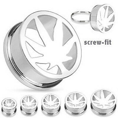 PAIR Pot Leaf Marijuana Steel Screw Fit Tunnels Plugs