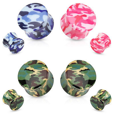 PAIR Camouflage Printed Saddle Double Flare Plugs - Only Blue Available!