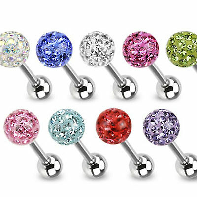 Epoxy Coated Ferido Gem Ball Tongue Tounge Ring - Gems CAN'T fall out!