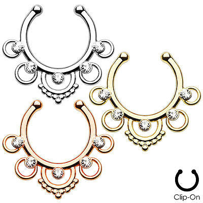 1pc Non-Piercing 5 Circle w/Gems Septum Hanger