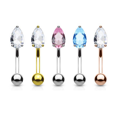 5pc Prong Set Tear Drop Gem Eyebrow Rings Wholesale Lot 316L Surgical Steel 16g