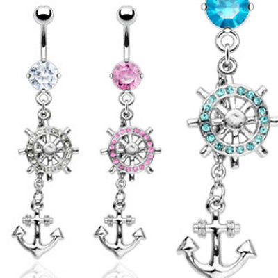 3pcs Anchor & Ship Wheel Belly Rings Navel Naval