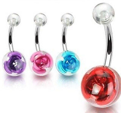4pcs Embedded Rose Belly Rings Navel naval