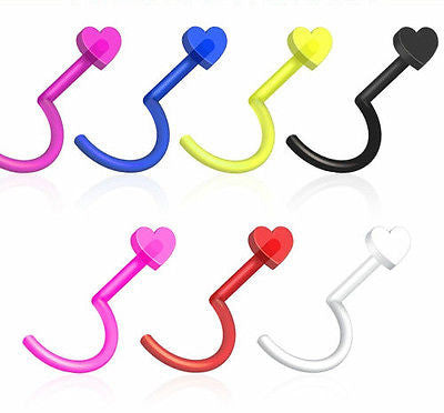 7pcs Flexible Acrylic Heart Nose Screws Nostril Rings 16g