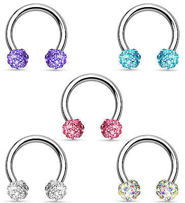1pc Crystal Paved Ferido Balls Horseshoe Ring Lip Nipple Septum Circular Barbell