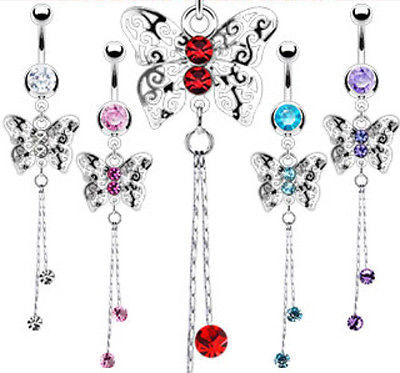 5pcs Laser Cut Butterfly Dangle Navel Rings