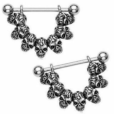 PAIR "Lucky 7" Skulls Nipple Shields Rings