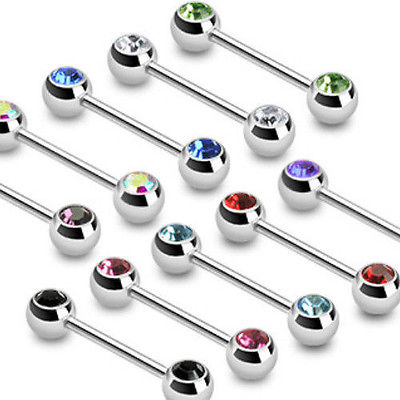 PAIR Double Gem Nipple Ring Barbells