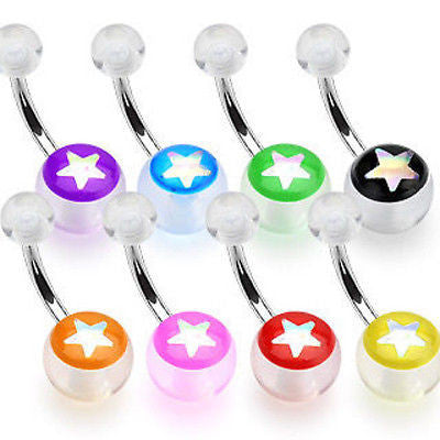 8pcs Star Inlay Acrylic Belly Rings Navel naval