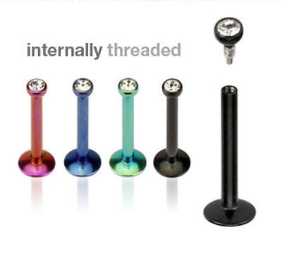 4pc Titanium Anodized Surgical Steel Internally Threaded Gem Labrets