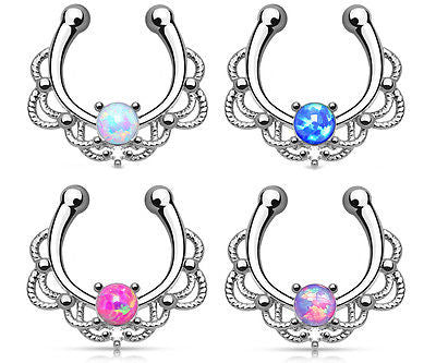 1pc NON-Pierced Lacey Single Opal Septum Hanger