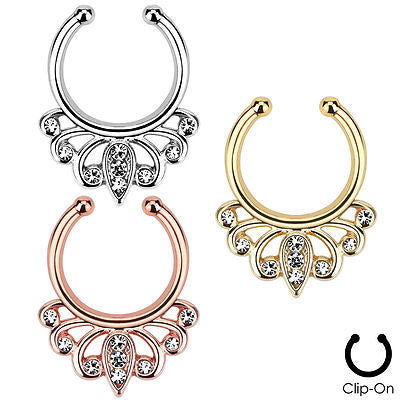 1pc Non-Piercing Filigree w/Gems Septum Hanger