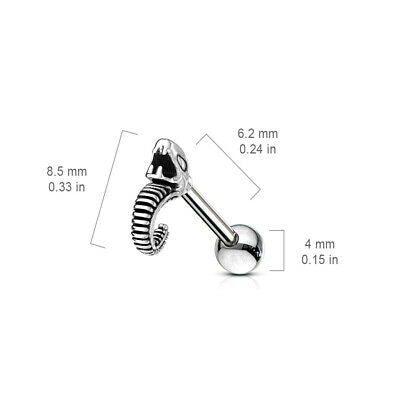 Hissing Snake Silver Plated Surgical Steel Tragus Helix Ear Cartilage Stud Ring