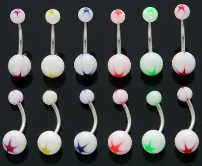 27pcs White Star UV Acrylic Belly Rings 14g Navel Naval