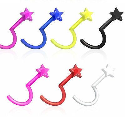 7pcs Flexible Acrylic Star Nose Screws Nostril Rings 16g