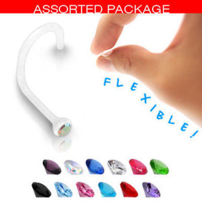 12pcs Bioflex Gem Nose Screws 20g rings