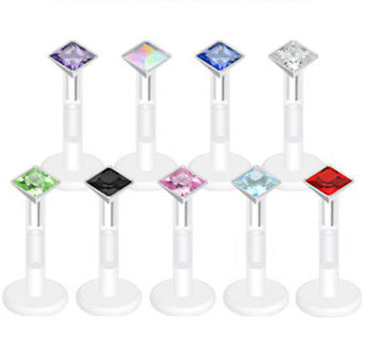 9pcs Diamond-Shaped CZ Gem Bioflex Labrets