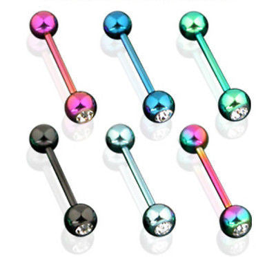 6pcs Titanium Anodized Gem Tongue Rings