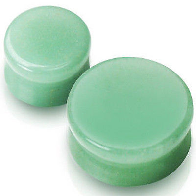 PAIR Organic Green Jade Adventurine Semi-Precious Stone Plugs - Only 7/8" Left In Stock