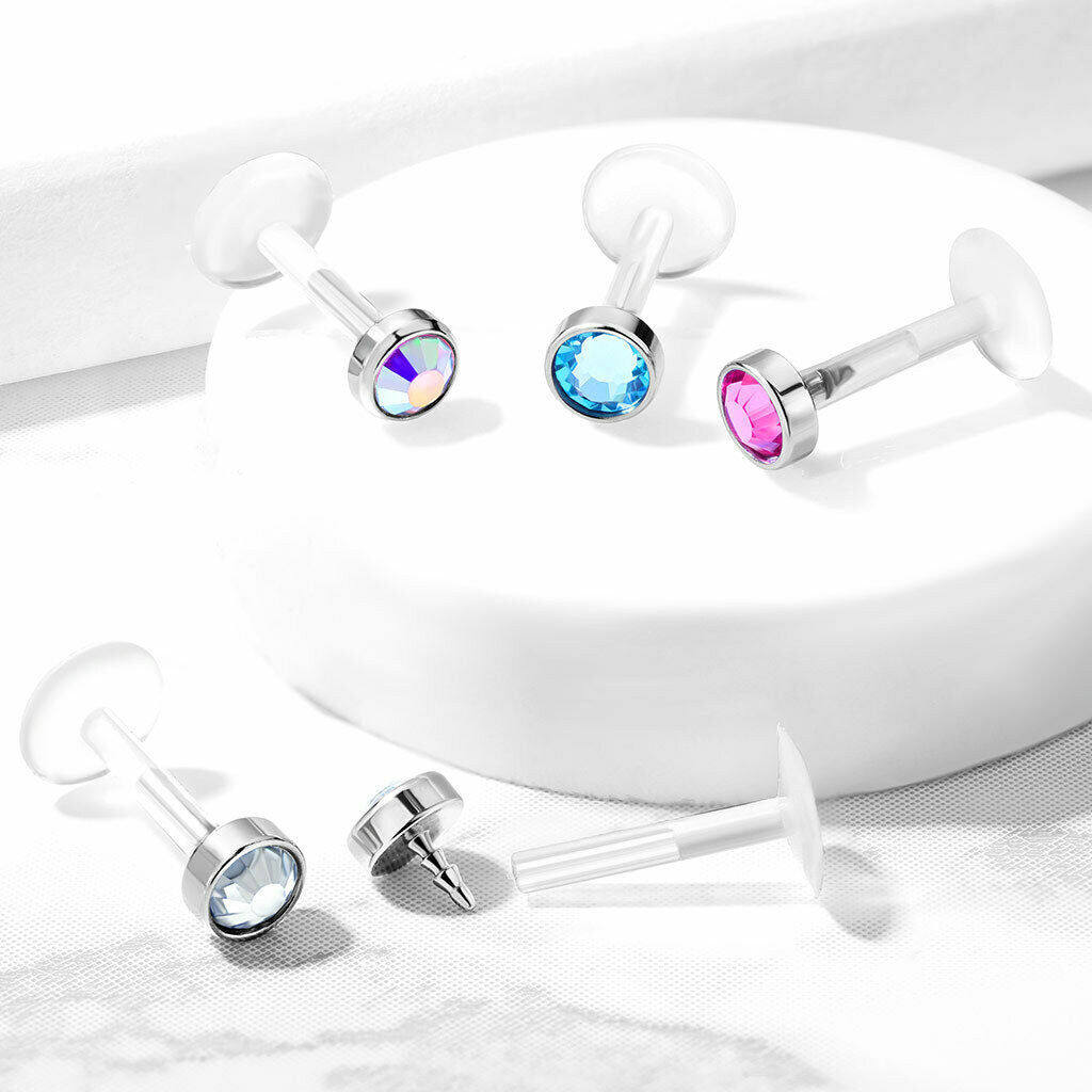 1pc Bioflex Crystal Gem Labret Monroe Tragus Ear Cartilage Stud Bio Flex