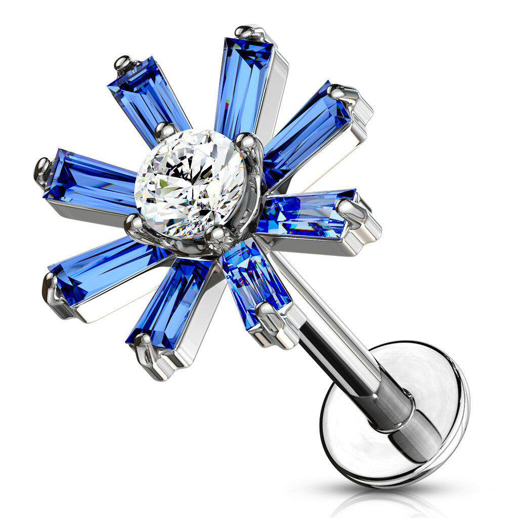 1pc Baguette Crystal Petals Labret 16g Internally Threaded Steel Helix Tragus