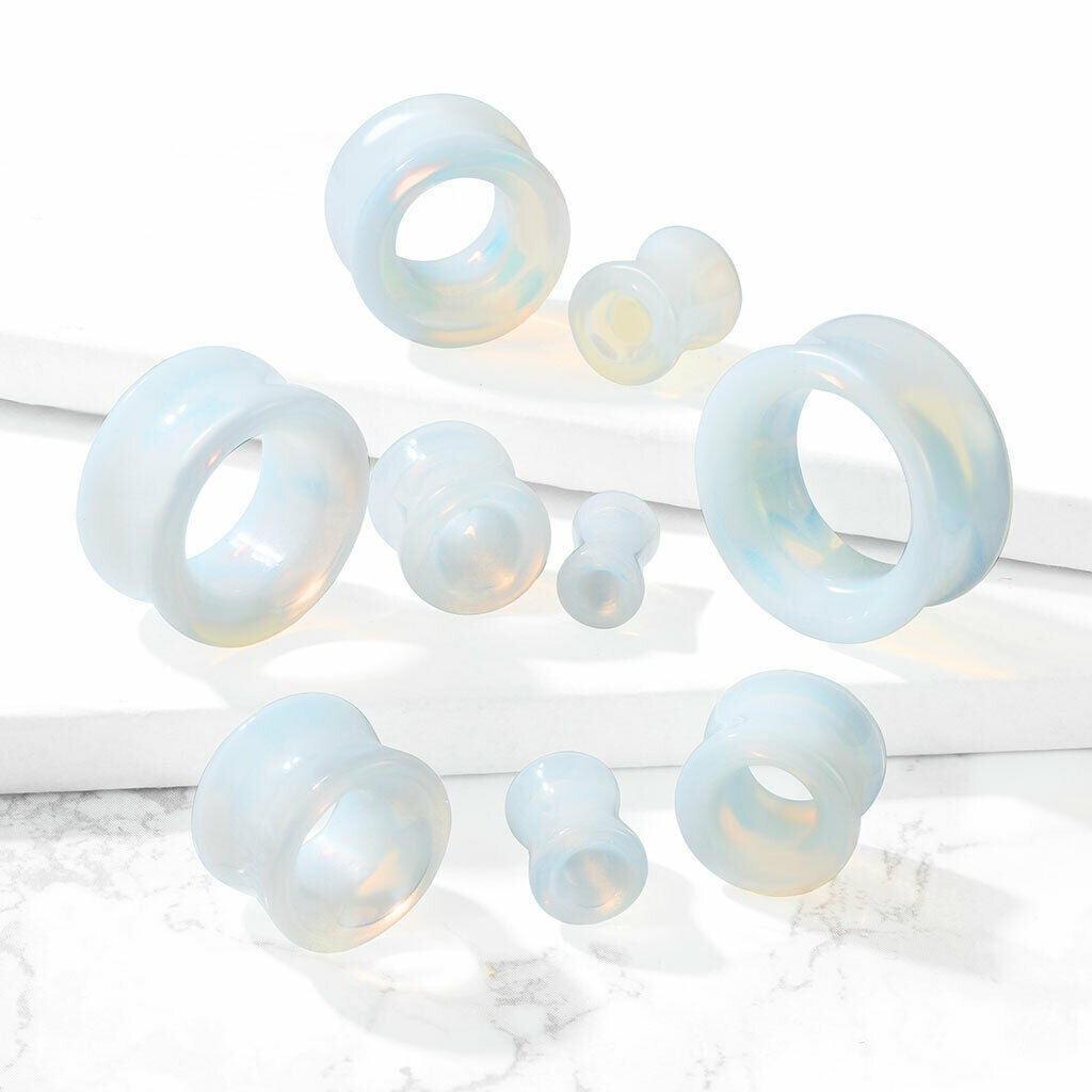 PAIR Opalite Tunnels Double Flare Plugs Earlets Gauges Opalescent Stone